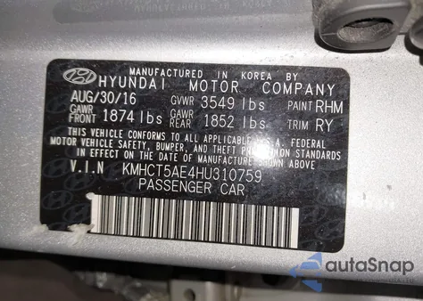 2017 Hyundai Accent Se z USA, uszkodzony, nr VIN KMHCT5AE4HU310759
